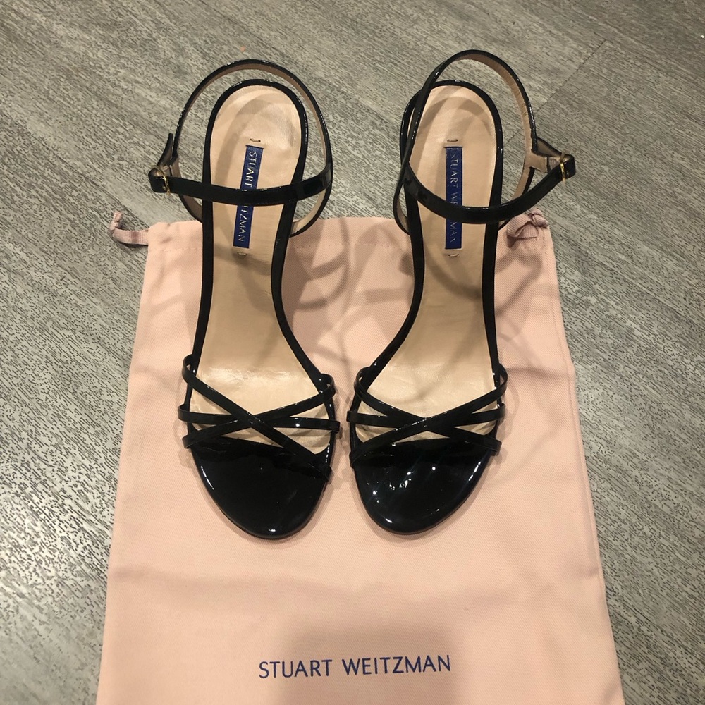 NWOB Stuart Weitzman Starla 105 sandals in black patent leather sz  9.5